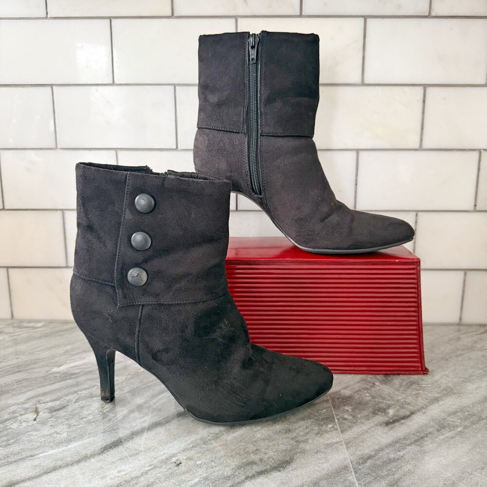 Women's FIONI Black Vegan Faux Suede Ankle Boots Size 7.5
